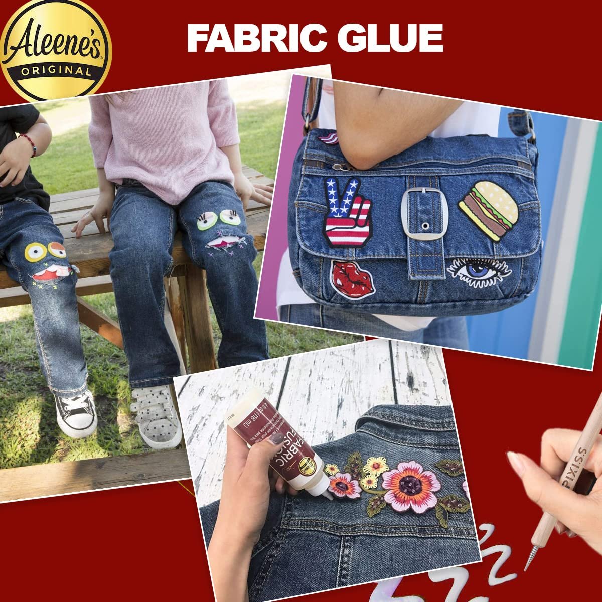 Fabric Fusion Fabric Glue Permanent Clear Washable 2oz for Patches, Rug Glue, Clothing Glue, No Sew Fabric Glue with Pixiss Art Dotting Stylus Pens 5 pcs Set