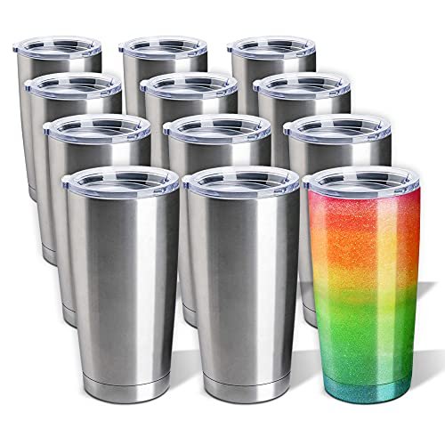 Pixiss Double Wall Tumbler Cups Bulk (25 pack) - 20 oz Stainless Steel Hot and Cold Tumblers - 25 Reusable Cups With Lids for Stainless Steel Tumbler Cups, Tumbler Painting, Glitter, Vinyl and More