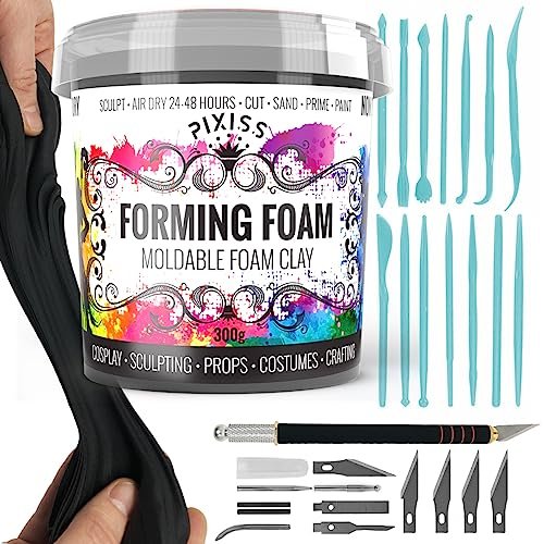 Pixiss Air Dry Moldable Foam Clay for Cosplay, 300gm. (Black or White)
