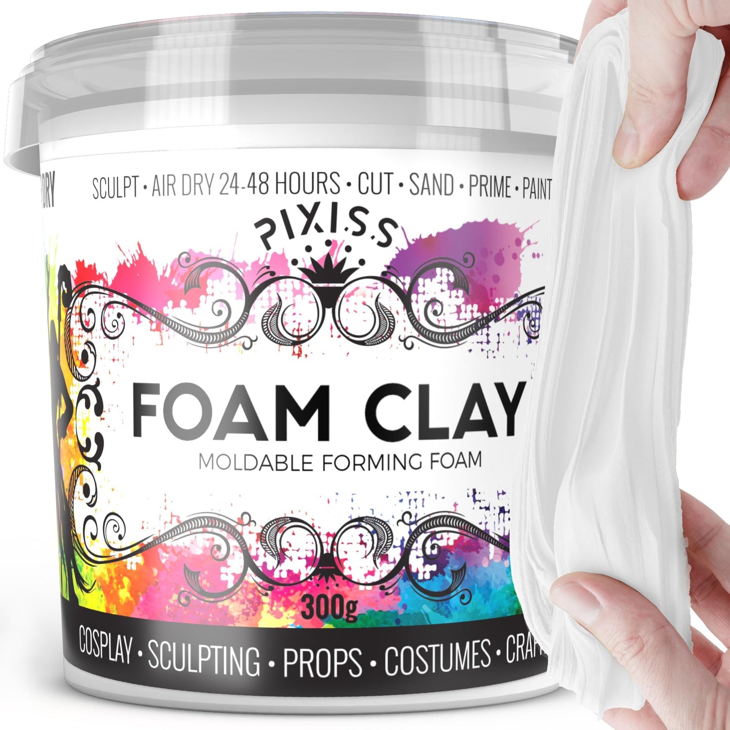 Pixiss Air Dry Moldable Foam Clay for Cosplay, 300gm. (Black or White)