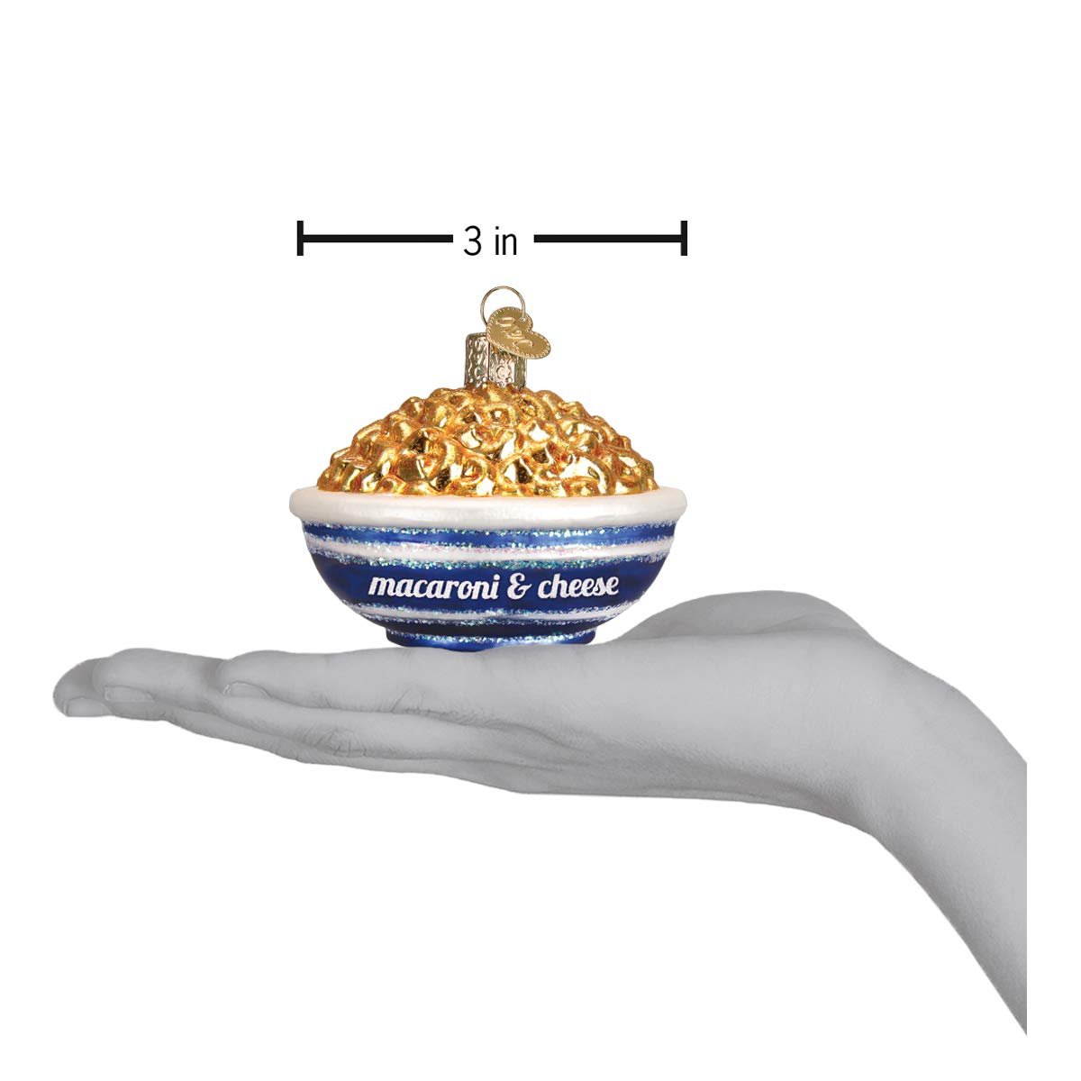 Old World Christmas Various Foods Glass Blown Ornaments for Christmas Tree, Bowl of Mac & Cheese, 3x3