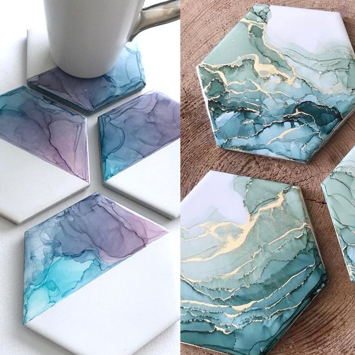 PIXISS Hexagon Ceramic Coasters with Cork Backing - 12