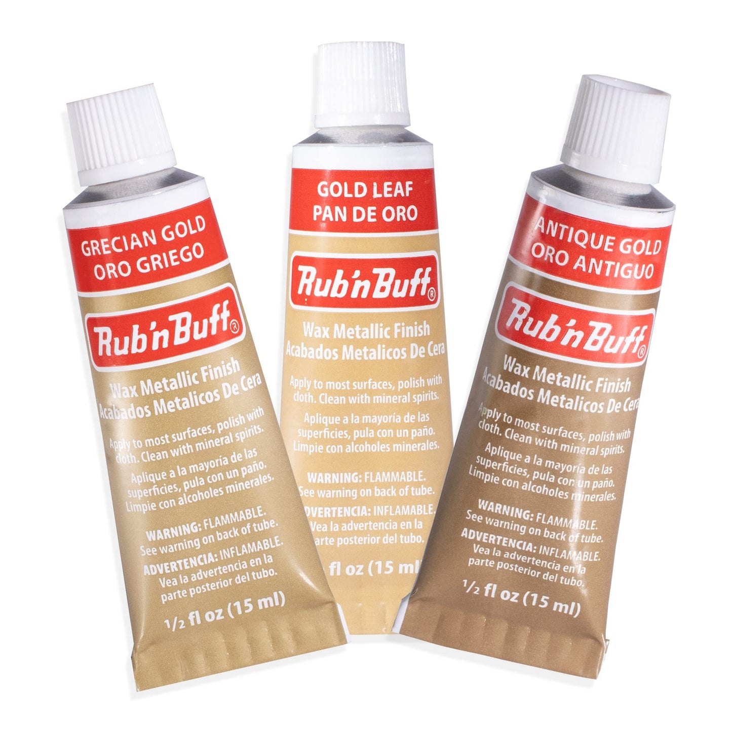 AMACO Rub n Buff Wax Metallic Finish 3 Color Kit - Antique Gold Grecian Gold and Gold Leaf 15ml Tubes - Versatile Gilding Wax for Finishing Furniture Antiquing and Restoration - 3 Rub and Buff Colors