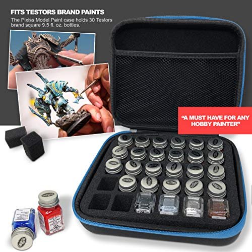 Testors Model Paint Enamel 10pc Paint Set, Pixiss Model Paint Storage Case for Testors Paints (Holds 30 Bottles) (Military Colors)