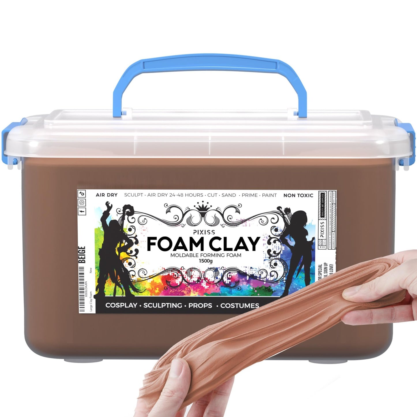 Pixiss Air Dry Moldable Foam Clay for Cosplay, 300gm. (Black or White)