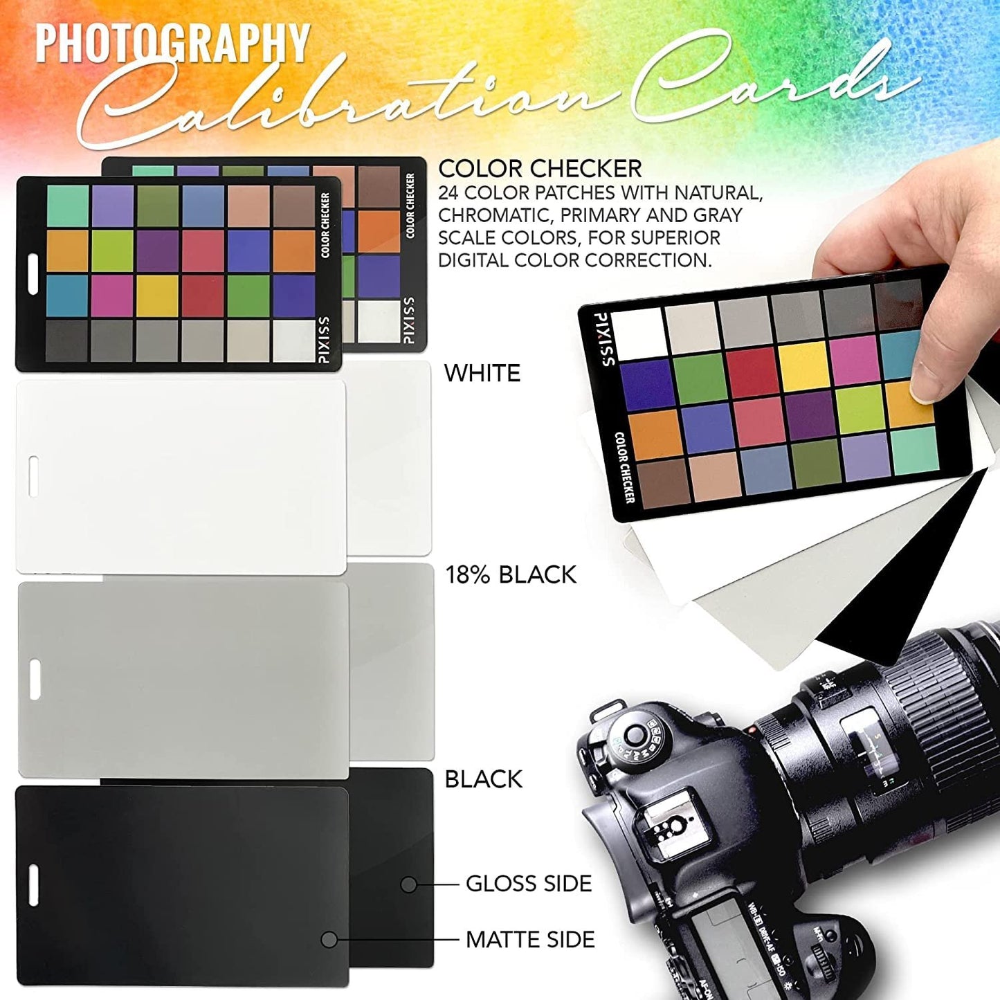 12x12 Foldable White Balance 18% Gray Reference Reflector Grey Card with Carry Case for Photography & Camera Color Correction White Balance Card, 4In1 Color Correction Card Set by Pixiss