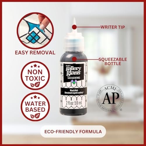 Gallery Glass (2 fl oz Jewel Tones) and 16 Pixiss Stencils for Crafts - Stained Glass Paint and Liquid Leading for Faux Stained Glass Painting with Paint Stencils for Spray Paint, Drawing, etc