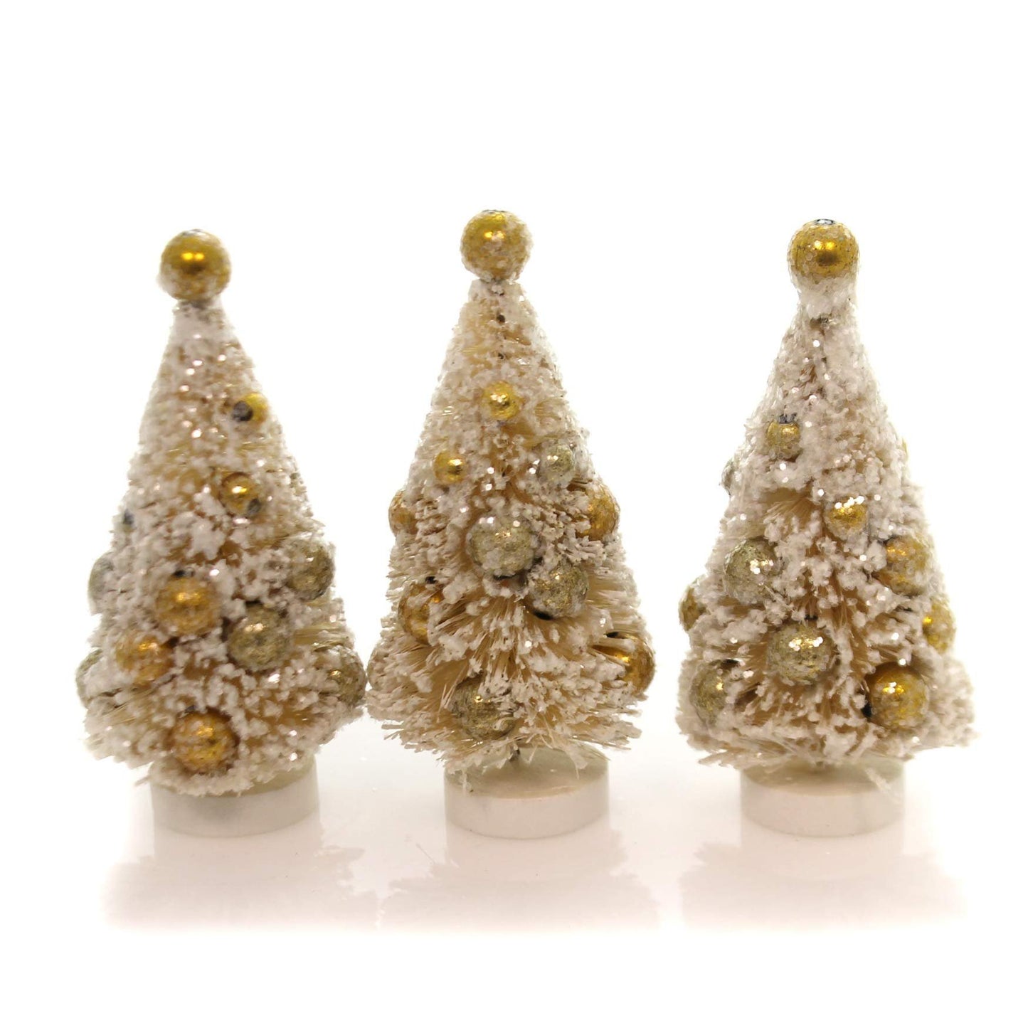 Primitives by Kathy 4 Inches Tall Bristle Mica Plastic Box Sisal Christmas Trees with Copper Gold and Silver Home Decor