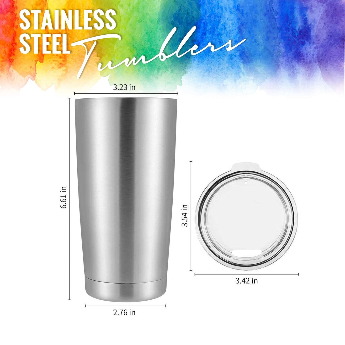 Pixiss Double Wall Tumbler Cups Bulk (25 pack) - 20 oz Stainless Steel Hot and Cold Tumblers - 25 Reusable Cups With Lids for Stainless Steel Tumbler Cups, Tumbler Painting, Glitter, Vinyl and More