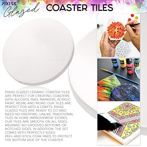 PIXISS Glazed Round Ceramic Coaster/Tiles with Cork Backing - 100PC