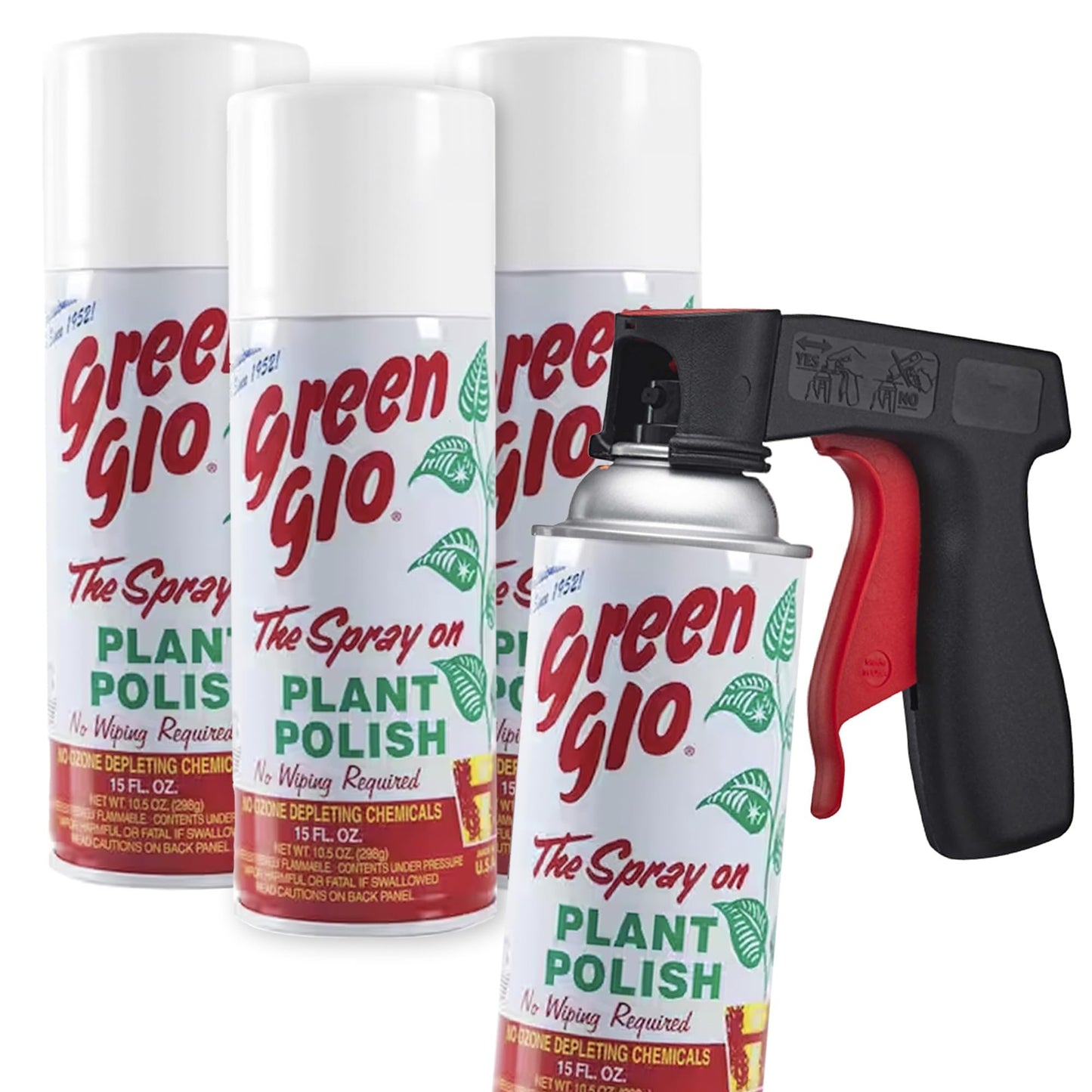 3-Pack Green Glo Plant Polish – 13 oz Aerosol Spray for Natural Leaf Shine, Dust Removal, and Foliage Care with Pixiss Spray Handle – Perfect for Indoor Plants, Floral Arrangements, and Leaf Cleaning