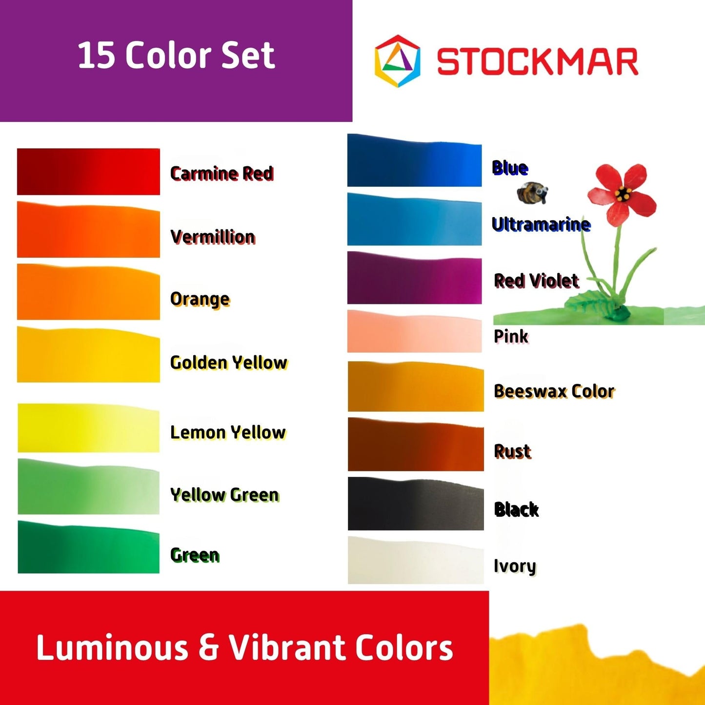 Stockmar Natural Modelling Beeswax -15 Color Beeswax Sheets Set - for Kids,Toddlers, Artists, Waldorf Organic Art Supplies, Non Toxic Beeswax, Non Drying Beeswax Modeling Wax for Homeschoolers