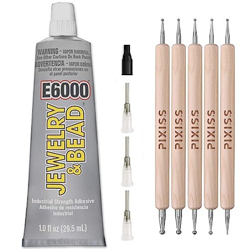 E6000 1-Ounce Jewelry and Bead Adhesive with 4 Precision Applicator Tips for Jewelry Pixiss Art Dotting Stylus Pens 5 pcs Set - Rhinestone Applicator Application Kit