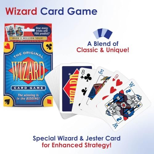 The Original Wizard Cards Game and Card Holder for Playing Cards (4-Pack) - Classic Card Game for Vacations and Game Nights with Hands-Free Cards Holder for Seniors - Wizard Scoring Sheets