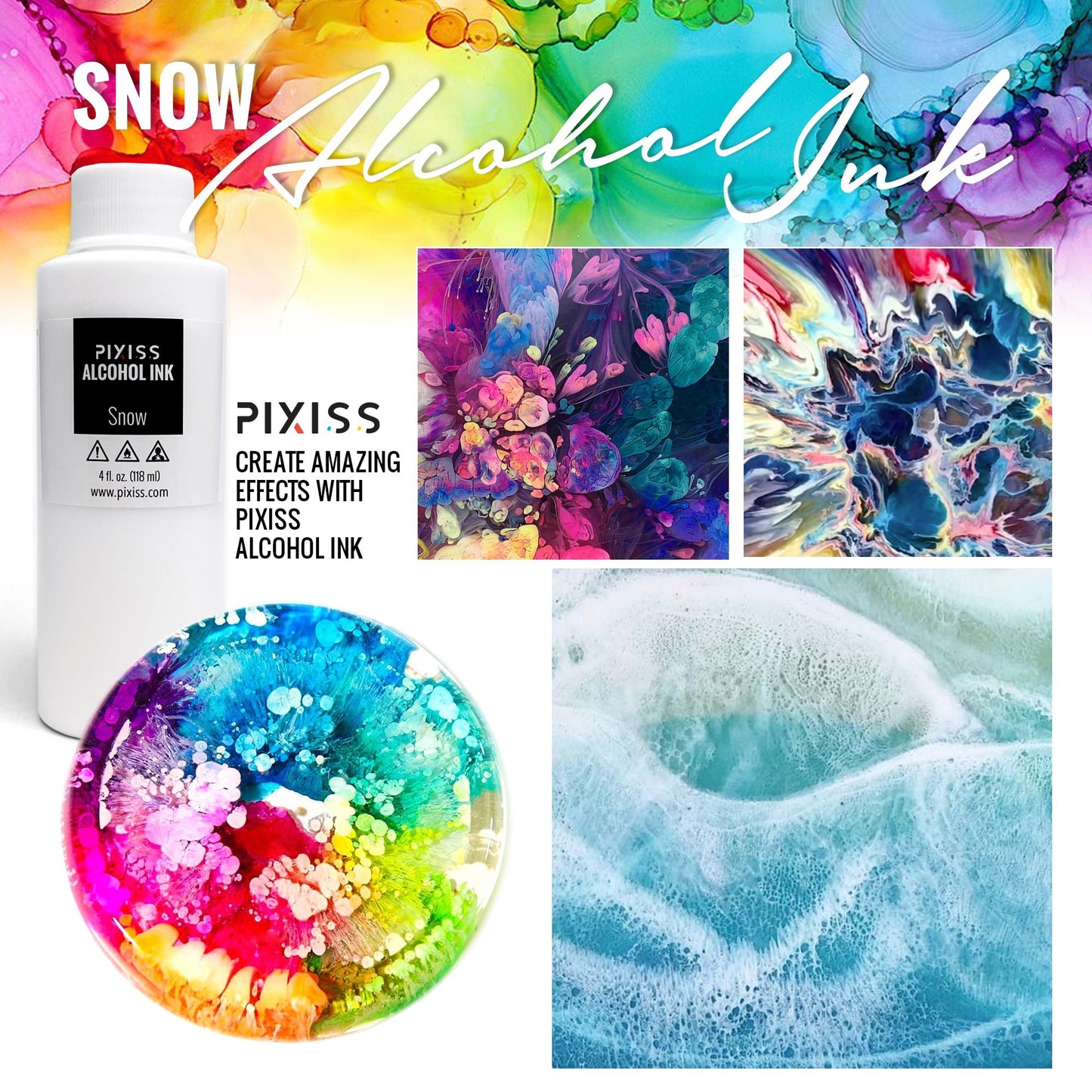 PIXISS Alcohol Ink 4 oz. - Snow (White)