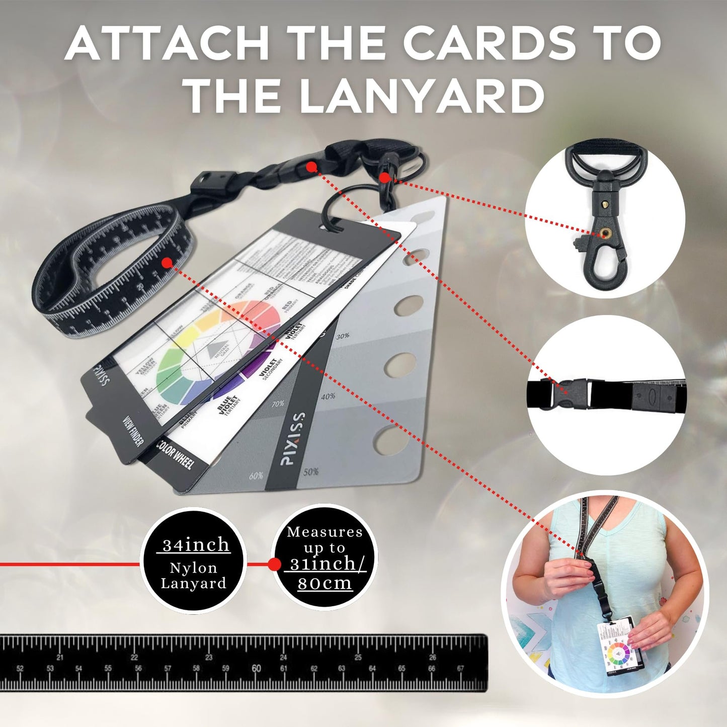 Artist Viewfinder and Color Checker Passport with Lanyard (Measures up to 31") – Pocket Color Wheel, Gray Scale Value Finder, White Balance Card for Camera Accessories for Photography