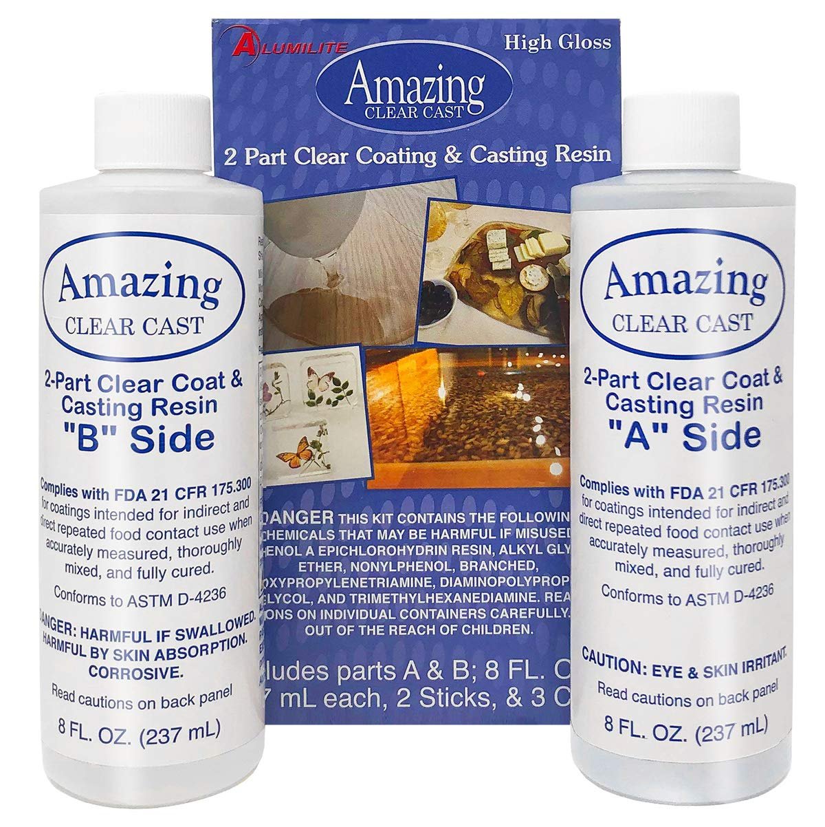 Amazing Clear Cast Resin Epoxy by Alumilite (16-Ounce), 20x Disposable Plastic Resin Mixing Cups, Pixiss Mixing Sticks Bundle