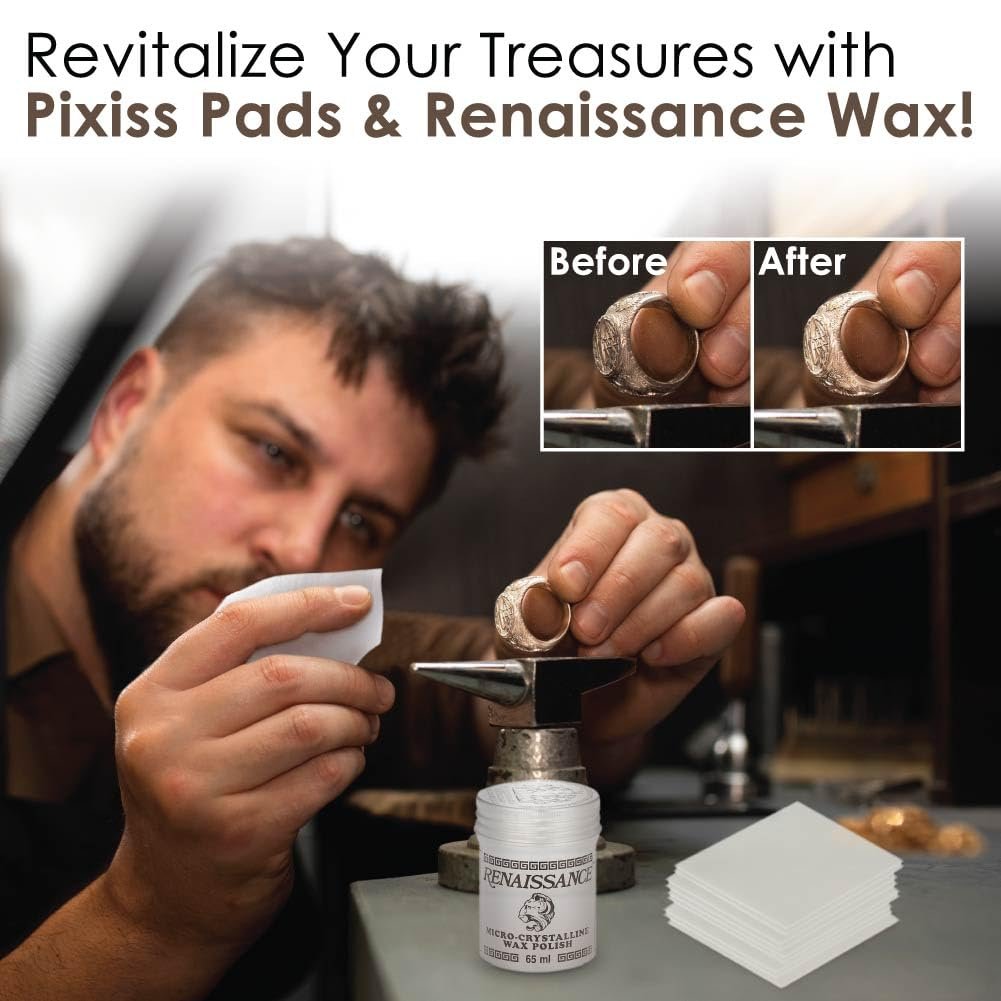 GRAS Art Bundles - Renaissance Wax (65 ml) and Pixiss Polishing Pads (10x) - Jewelry Wax and Jewelry Polish Pads for Jewelry Cleaning, Tarnish Removing, Antique Finishing