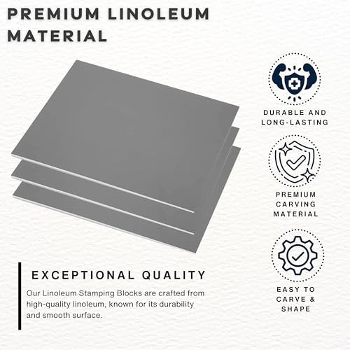 Pixiss Printmaking Supplies - Linoleum Blocks for Printmaking (3 Pack) 8"x10"x1/8" and Linocut Tools - Rubber Roller and Linocut Carving Tool for Block Printing Kit - Linoleum Stamp Making Kit