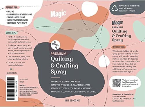 Magic Spray for Quilting & Crafting - Eliminates Odors & Wrinkles - Magic Sizing Ironing Spray & Fabric Spray - Magic Fabric Spray for Cutting, Creasing, & Sewing - 25 Fabric Sewing Clips