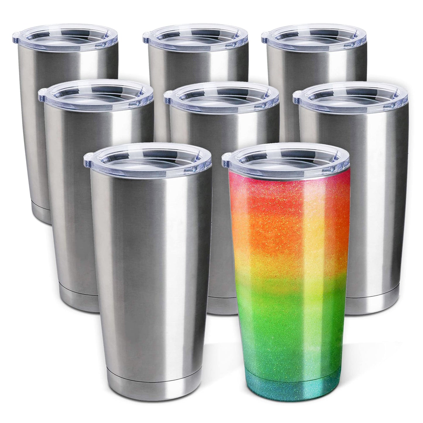 Pixiss Double Wall Tumbler Cups Bulk (25 pack) - 20 oz Stainless Steel Hot and Cold Tumblers - 25 Reusable Cups With Lids for Stainless Steel Tumbler Cups, Tumbler Painting, Glitter, Vinyl and More