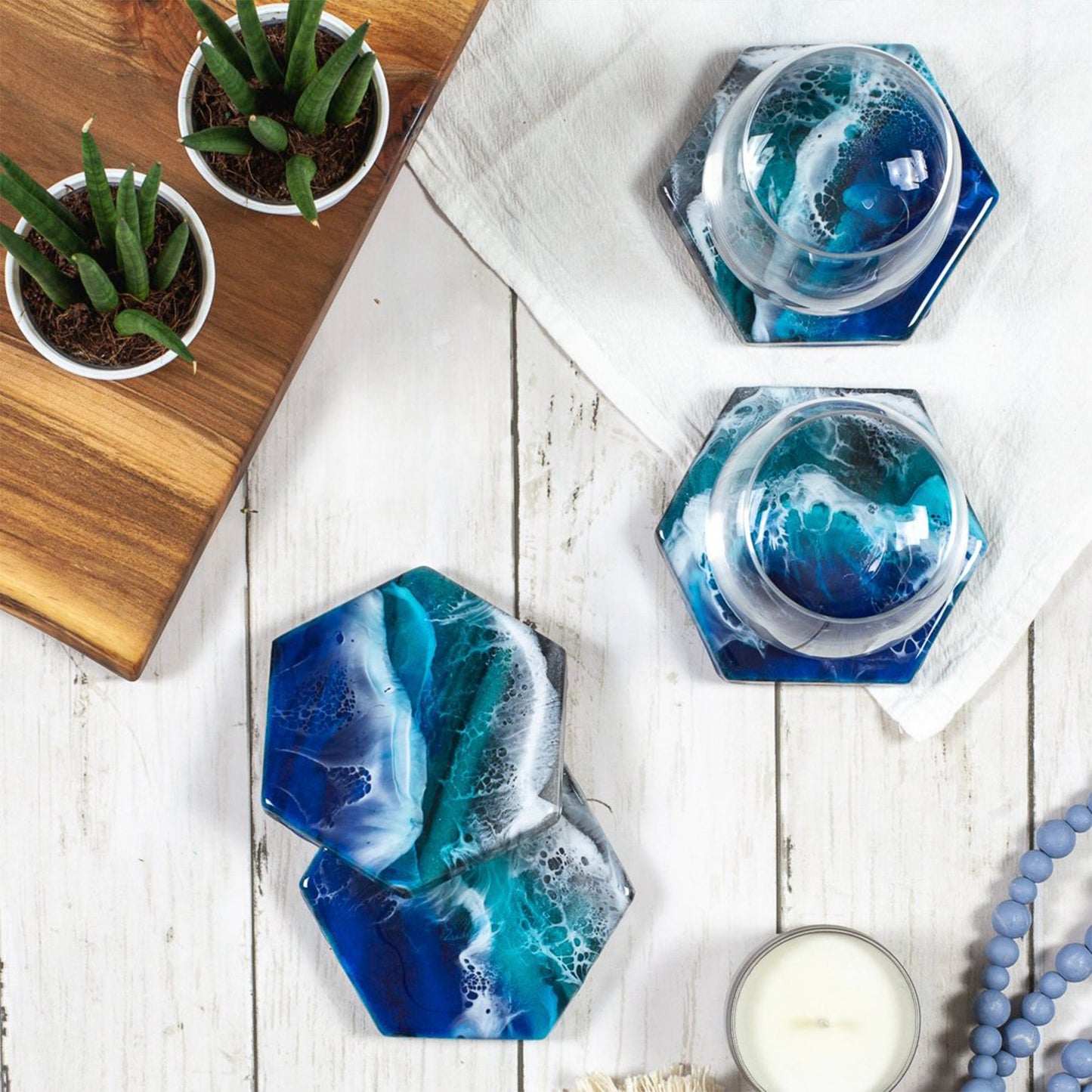 PIXISS Hexagon Ceramic Coasters with Cork Backing - 12