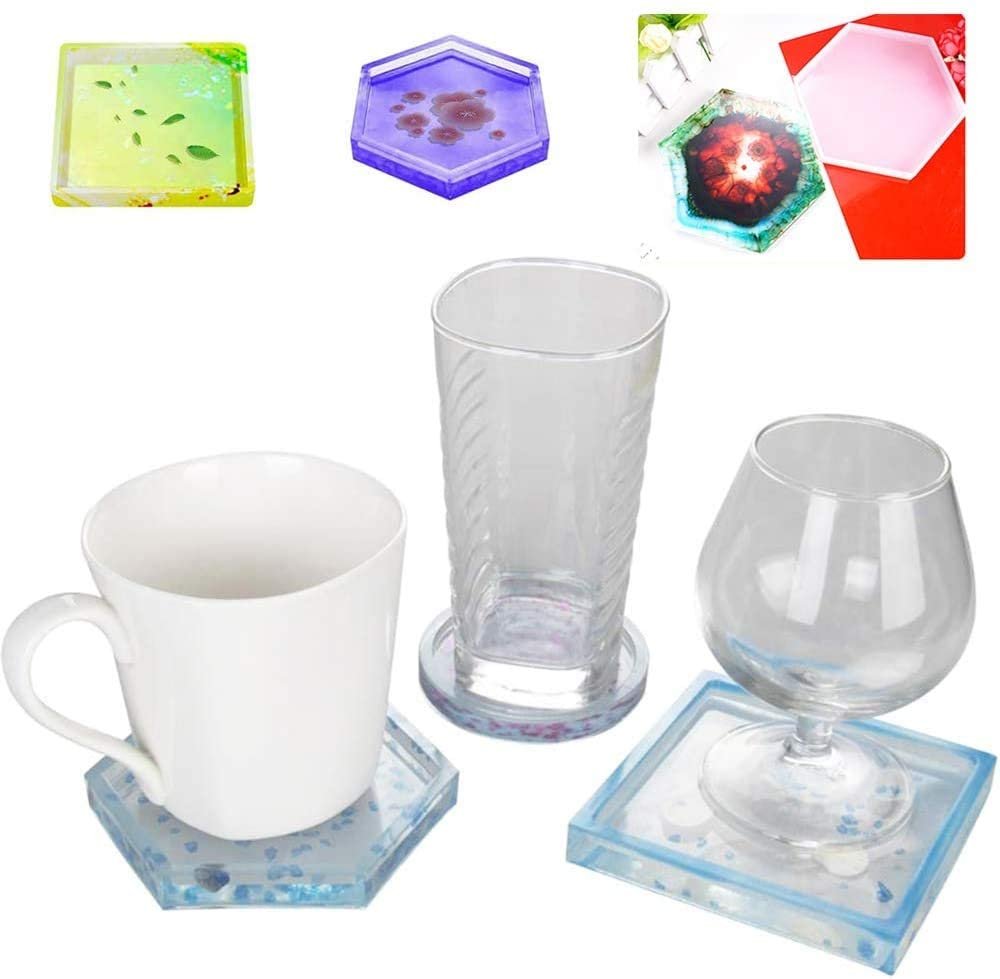 PIXISS Hexagon, Square Epoxy Silicone Molds 8 Pack