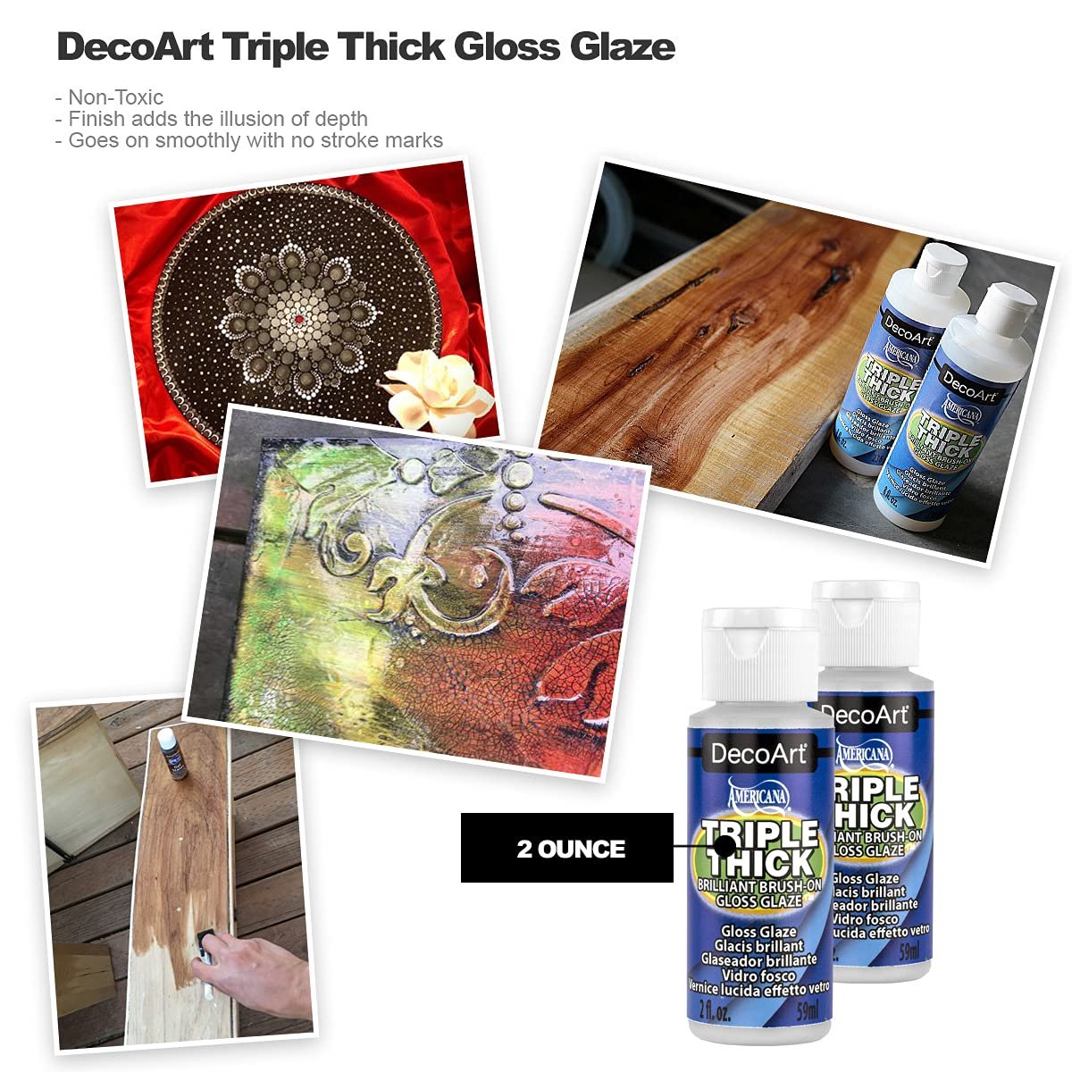 Triple Thick Gloss Glaze, 8-Ounce, Pixiss Foam Brush Applicators and Brush Applicator