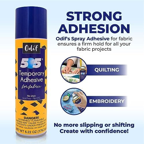 Odif 505 Spray and Fix Temporary Fabric Adhesive Basting Glue 6.22oz, 505 Spray Adhesive for Embroidery, Quilt Basting Spray for Quilting, Plus 25 Sewing Fabric Clips