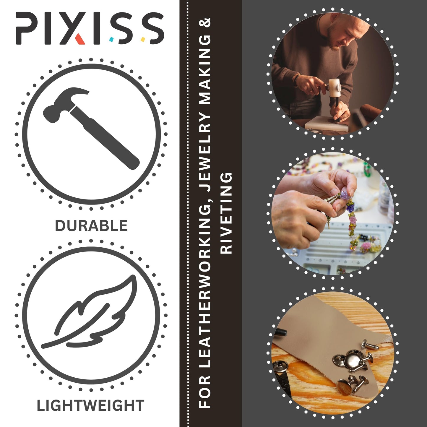 Small Hammer for Leather Working Tools by Pixiss (2 pack) - Nylon Head Mallet Hammer for Leathercraft, Leather Repair, Jewelry Making, Book Binding - Wood Hammer for Leather Carving