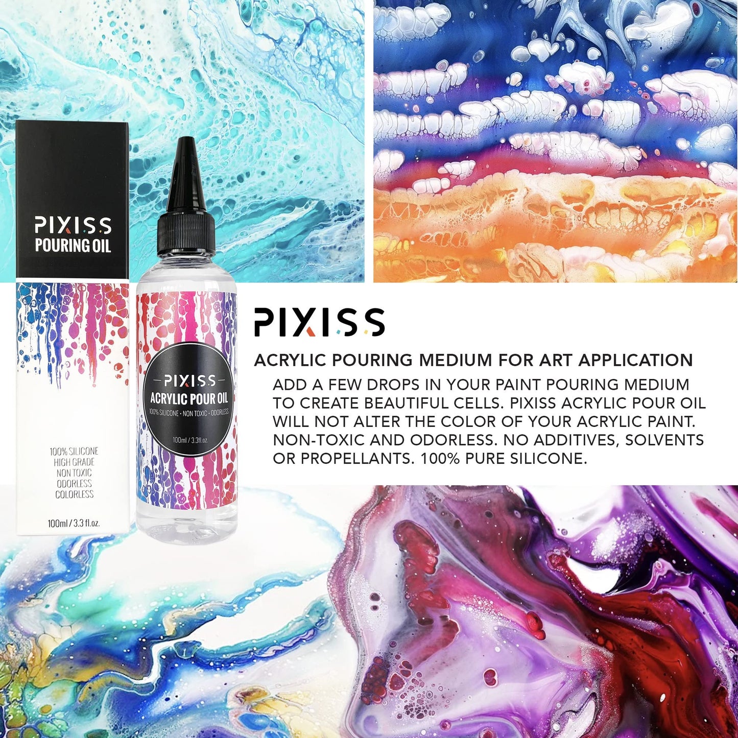 Floetrol Pouring Medium and Pixiss Acrylic Pouring Oil Bundle