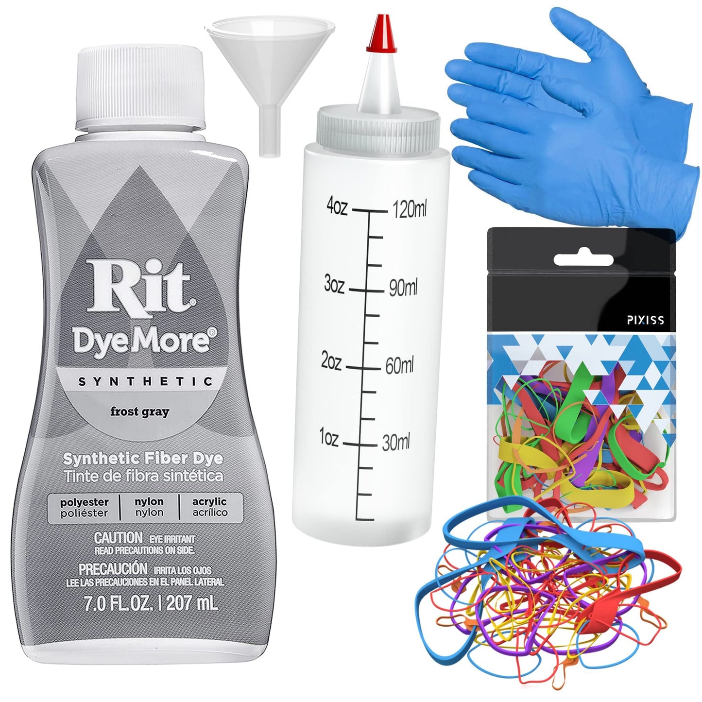 Synthetic Rit Dye More Liquid Fabric Dye - Ultimate Synthetic Rit Dye Accessories Kit - Available in Multiple Colors - 7 Ounces - Frost Gray