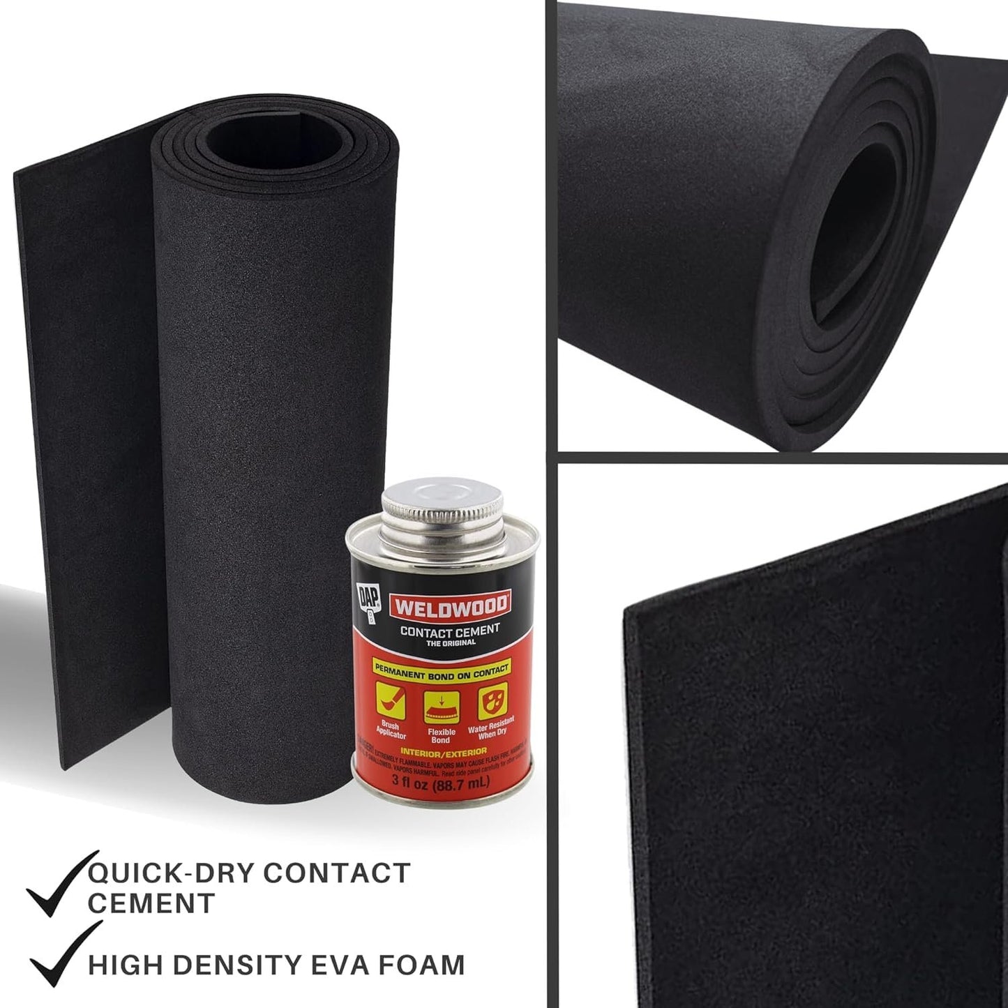 EVA Foam Roll and Contact Cement Adhesive - DAP Weldwood Cement Glue (3oz) with Pixiss EVA Foam Roll 5mm x 35cm x 150cm