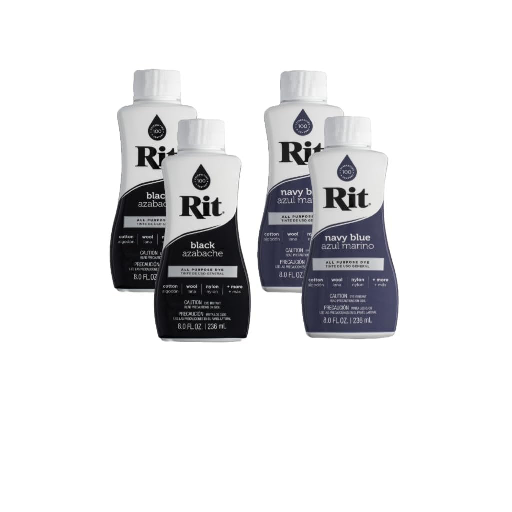 Rit All Purpose Liquid Fabric Dye Bundle (4 Pack) , 2 - Black 8oz Dye + 2 - Navy Blue 8oz Dye