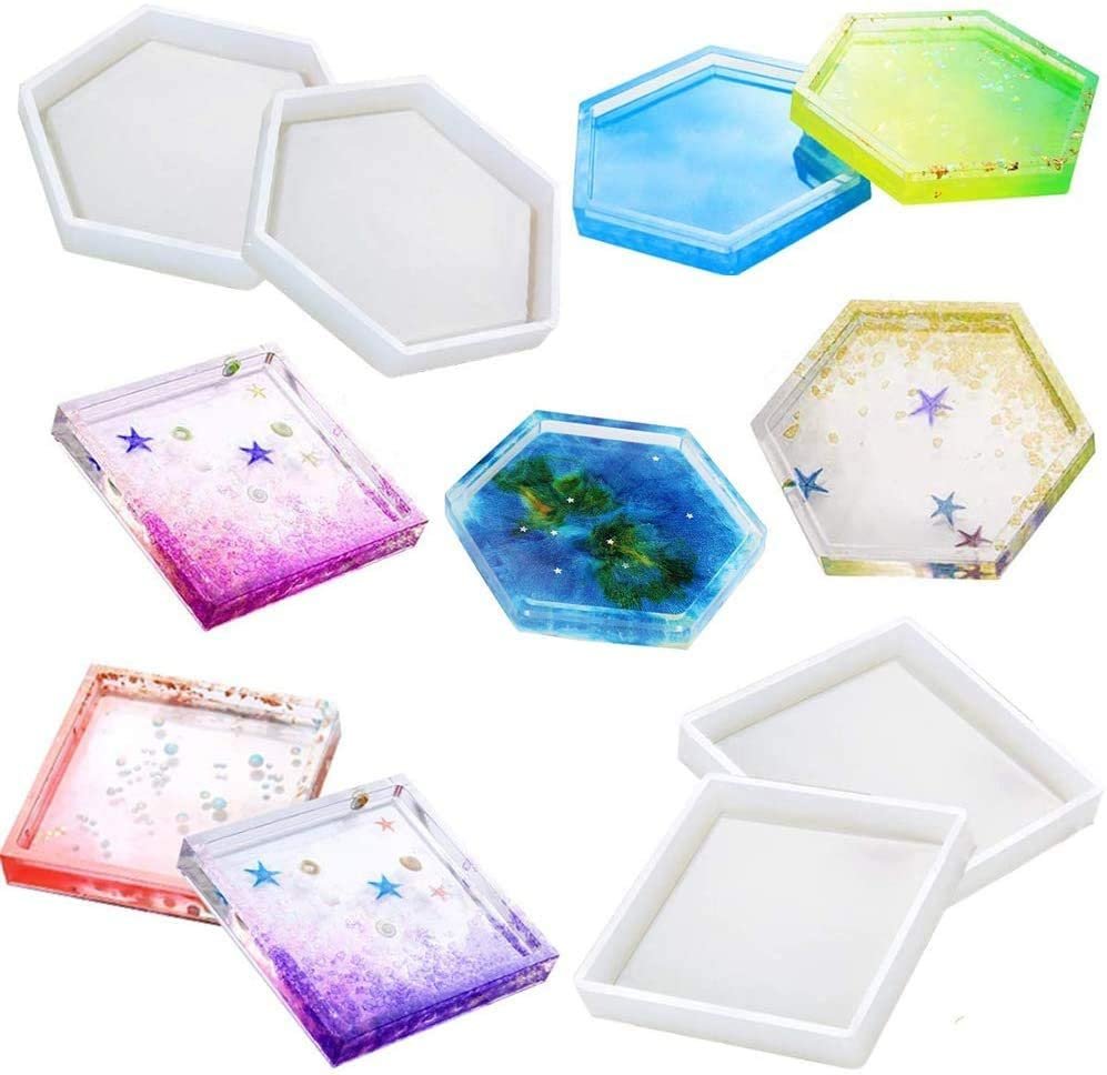 PIXISS Hexagon, Square Epoxy Silicone Molds 8 Pack