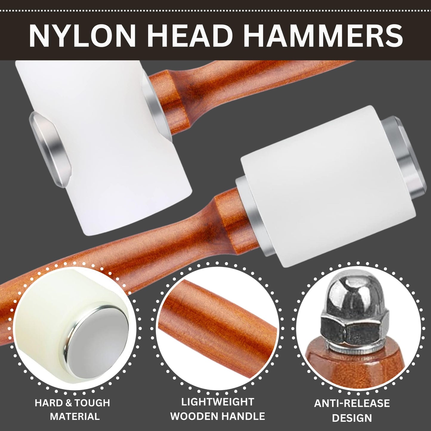 Small Hammer for Leather Working Tools by Pixiss (2 pack) - Nylon Head Mallet Hammer for Leathercraft, Leather Repair, Jewelry Making, Book Binding - Wood Hammer for Leather Carving