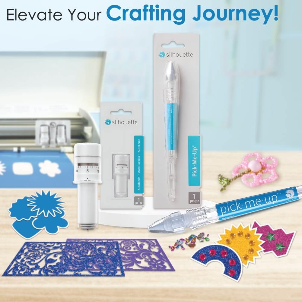 Silhouette Blade Replacement for Cameo 3 and Portrait 2 and Pick Me Up Pen - Blade Replacement and Tacky-Tip Rhinestone Applicator Tool for Nail Art, Diamond Painting, and Craft Projects