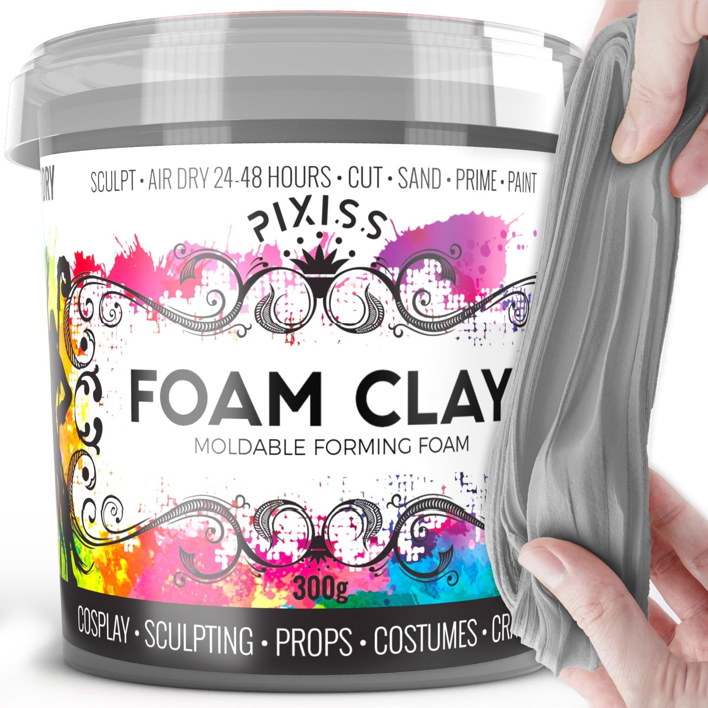 Pixiss Air Dry Moldable Foam Clay for Cosplay, 300gm. (Black or White)