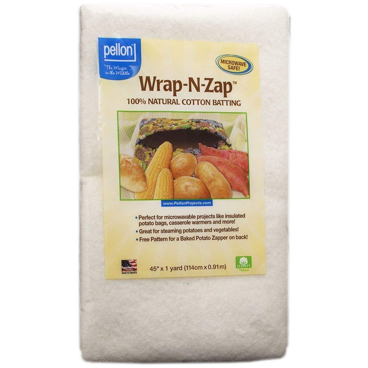 Pellon Wrap-N-Zap Cotton Quilt Batting, 45 by 36-Inch, Natural, 4 Pack