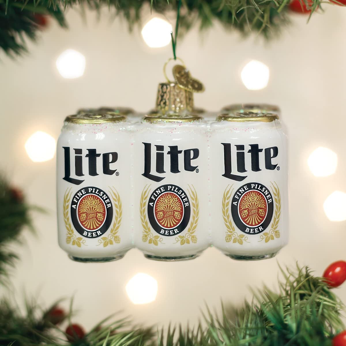 Old World Christmas Miller Lite Six Pack Glass Blown Ornament for Christmas Tree