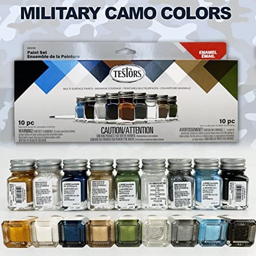 Testors Model Paint Enamel 10pc Paint Set, Pixiss Model Paint Storage Case for Testors Paints (Holds 30 Bottles) (Military Colors)