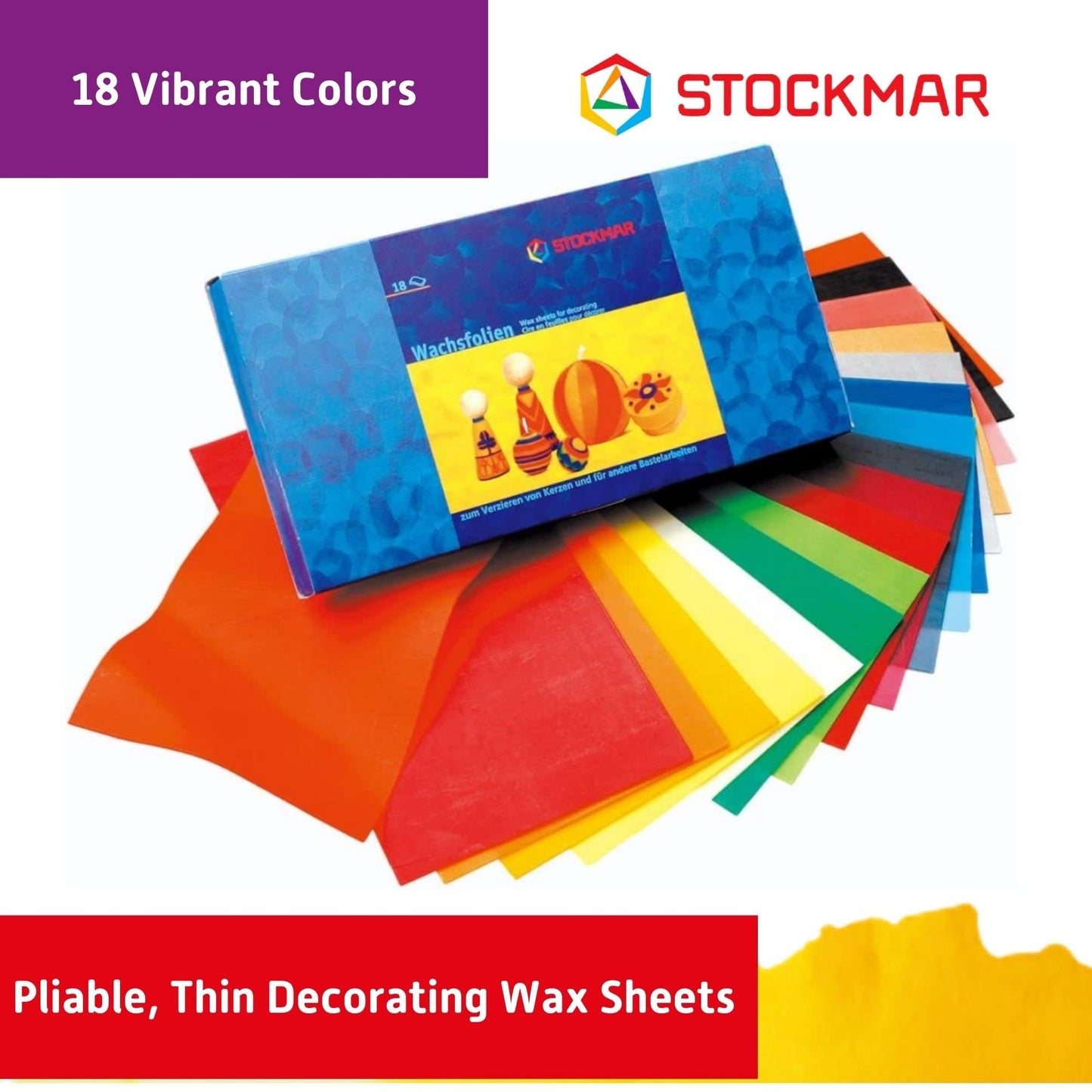 Stockmar Decorating Natural Beeswax Sheets - 18 Large Assorted Color Beeswax Sheets, Walford Art Supplies