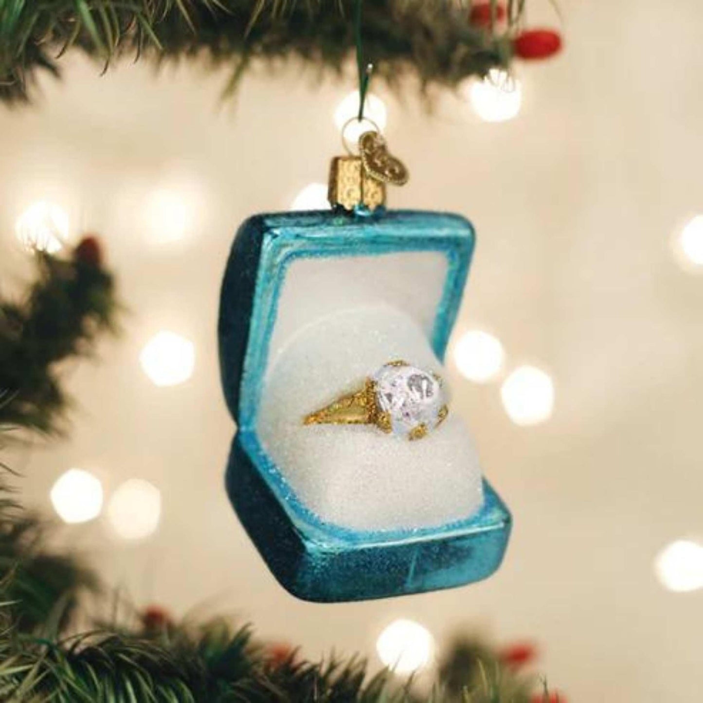 Old World Christmas Something Blue Ring Box Glass Hanging Ornament