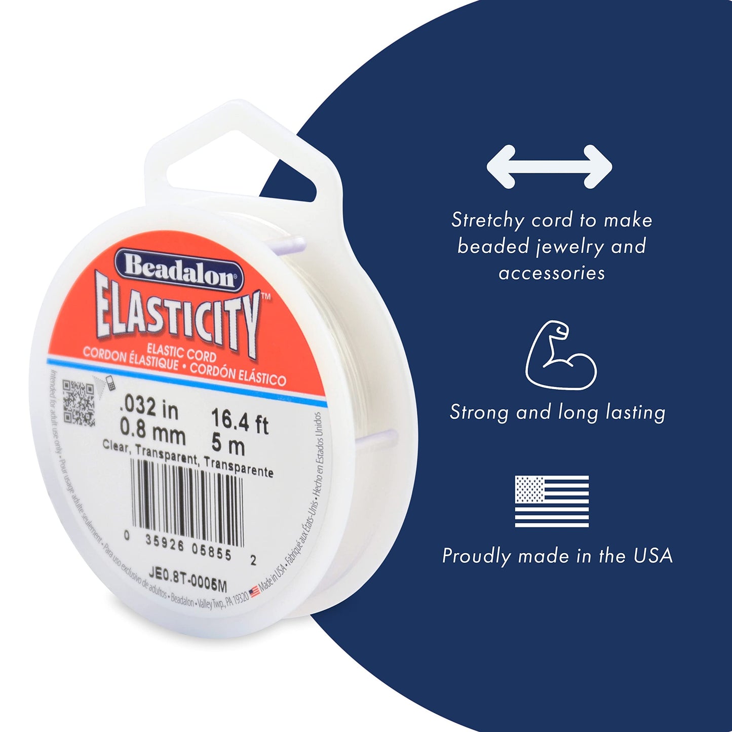 Beadalon Elasticity Stretch Cord, 0.8 mm / .032 in, Black, 100 m / 328 ft