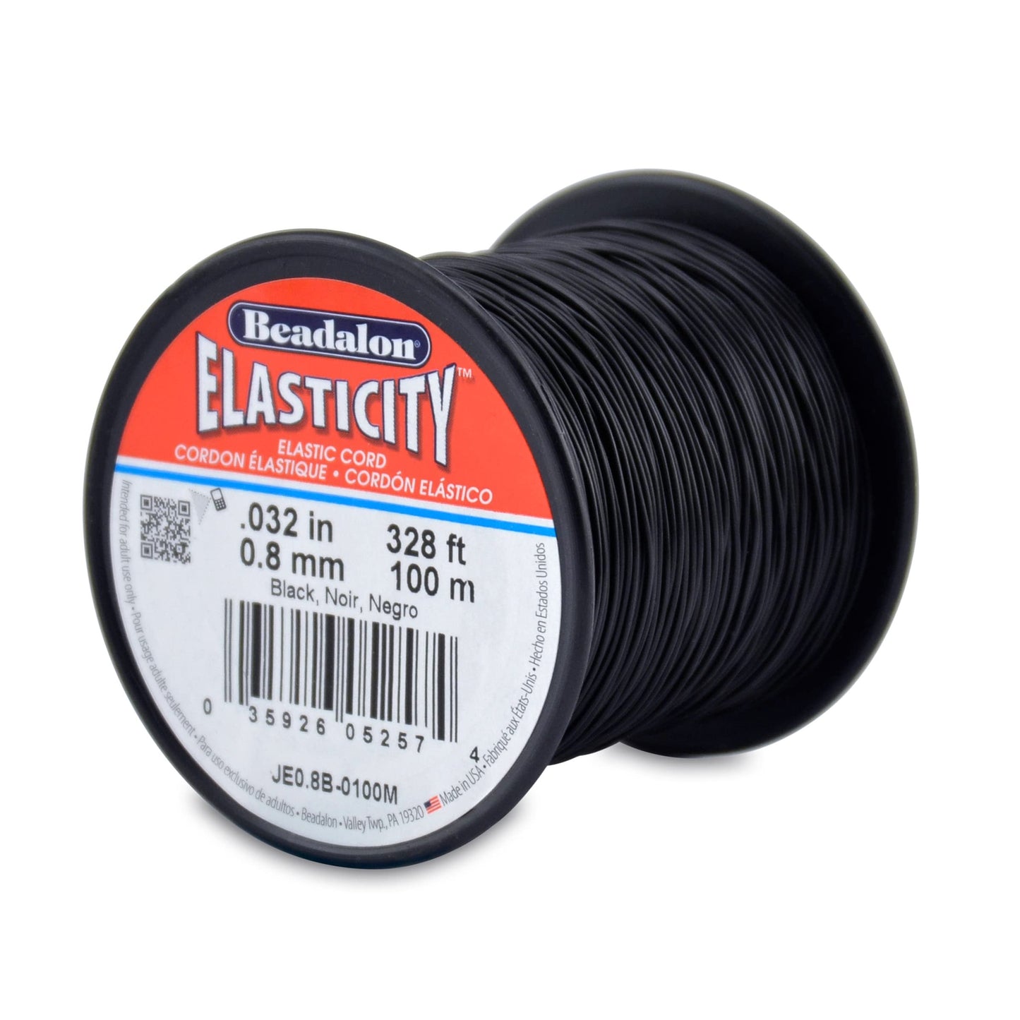 Beadalon Elasticity Stretch Cord, 0.8 mm / .032 in, Black, 100 m / 328 ft