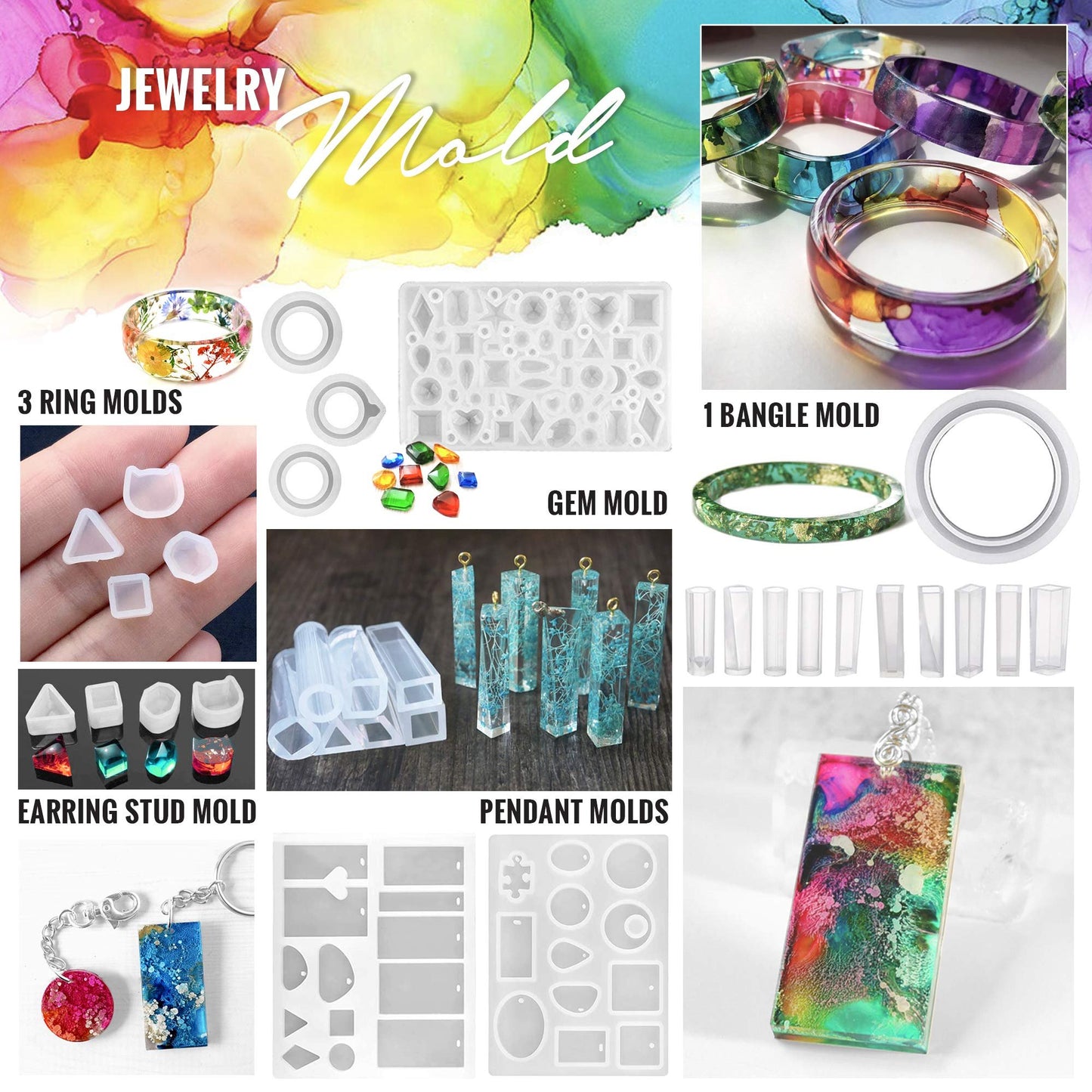 Pixiss Resin Molds for Jewelry Earring Making Kit Earring Epoxy Molds for Resin Jewelry, Pendants, Resin Crafts, DIY Earring
