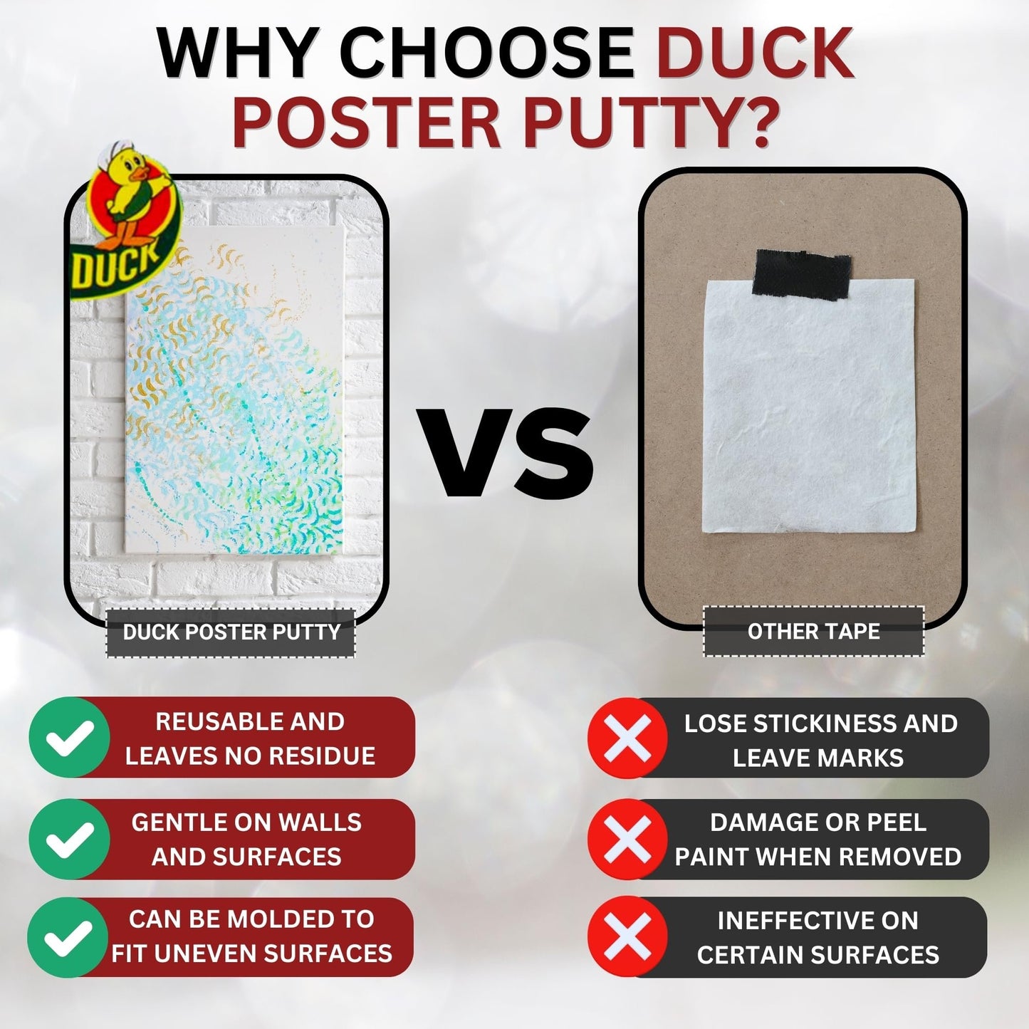 Duck Brand Wall Putty (2pk) with Measurement Lanyard and Leveler Tool - Sticky Tack and Pocket Level for DIY Home Projects, Classroom Decoration - Pixiss Lanyard with Measurements up to 31"