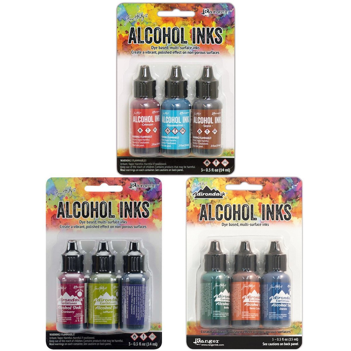 Ranger Alcohol Ink 3-Packs Rodeo, Tuscan Garden, Rustic Lodge with Pixiss Blending Tool Bundle