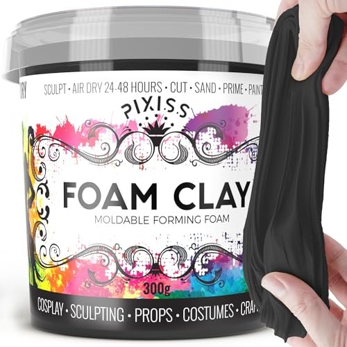 Pixiss Air Dry Moldable Foam Clay for Cosplay, 300gm. (Black or White)