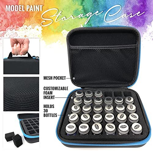 Testors Model Paint Enamel 10pc Paint Set, Pixiss Model Paint Storage Case for Testors Paints (Holds 30 Bottles) (Military Colors)